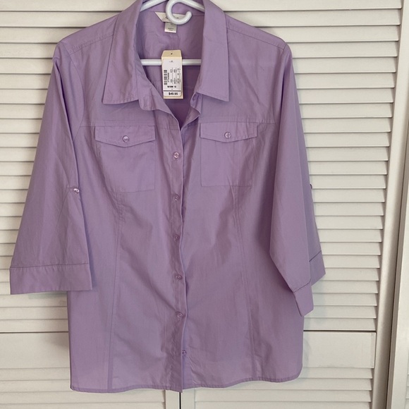 CJ Banks Button Front Blouse With Roll Tab Sleeves 1X - Picture 2 of 6